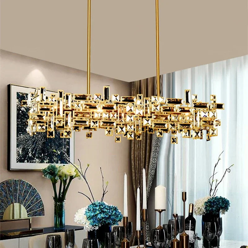 Modern Luxury Ceiling Chandelier for Dining Room Kitchen Island Gold Crystal Hanging Lamp LED Indoor Decoration Lighting Fixture