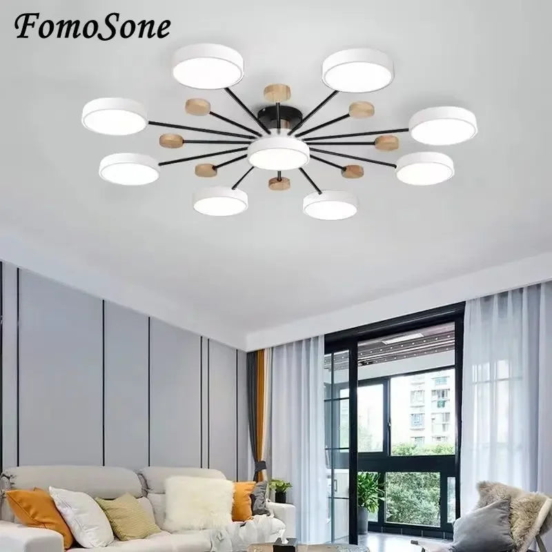 Modern LED Wooden Chandelier - Stylish Indoor Ceiling Light Fixture for Living Room, Bedroom, Study, and Dining Room