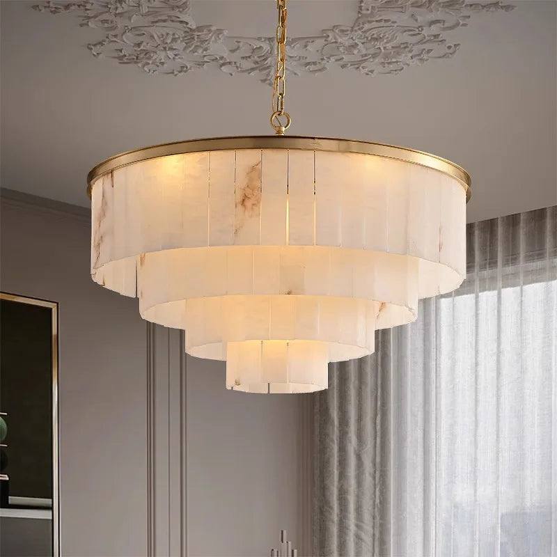 Modern Marble Chandelier - Luxury LED Hanging Lamp with Natural Marble Accents