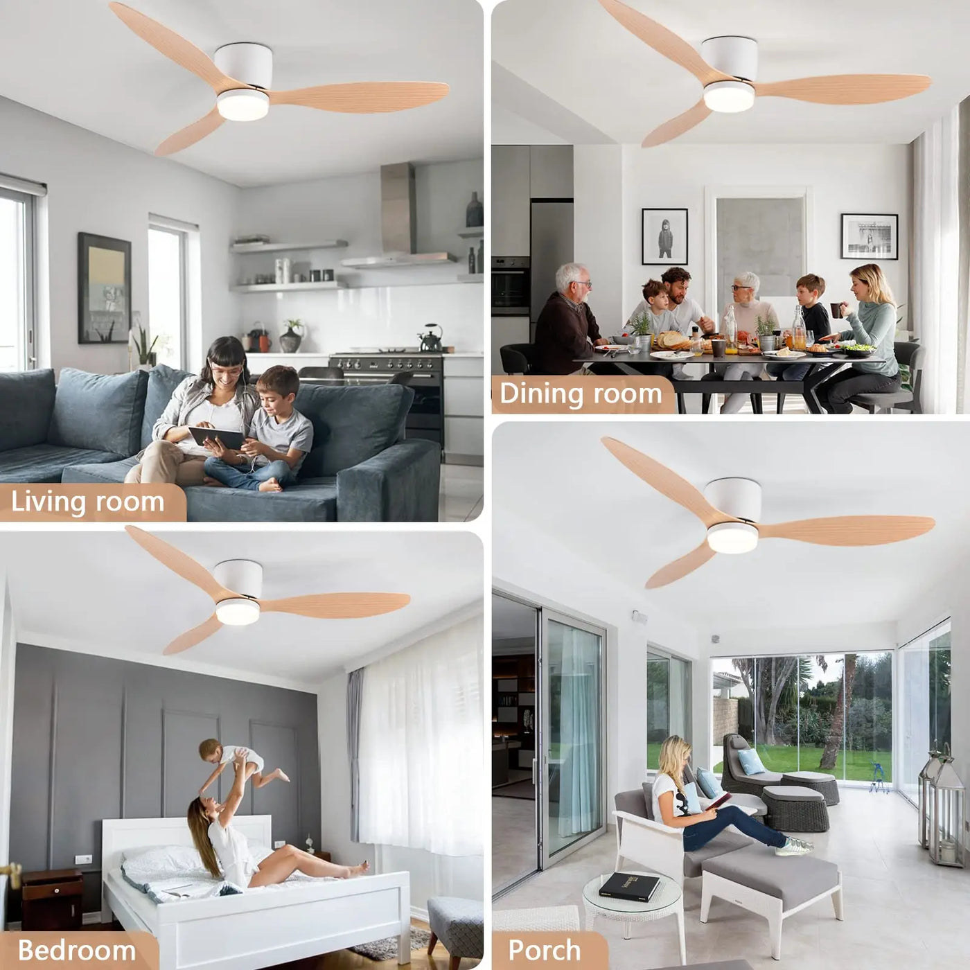 IRALAN Ceiling Fan with LED Light - 52 inch DC Motor, Remote Control, Modern Design, White