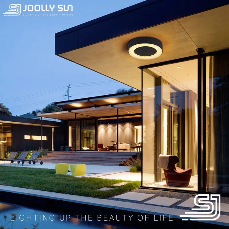 JoollySun 12W Waterproof Outdoor LED Wall/Ceiling Light – Modern Balcony, Porch, and Terrace Lighting Fixture