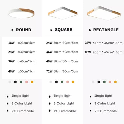 LED Surface Mount Ceiling Light Modern Ultra Thin Lighting Wood Lamp Fixture Living Room Home Decor Balcony Remote Control