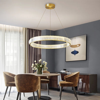 Modern Luxury Crystal LED Chandelier Lighting - Golden Ceiling Lamp Fixture for Dining Room, Living Room, Kitchen, and Bedroom