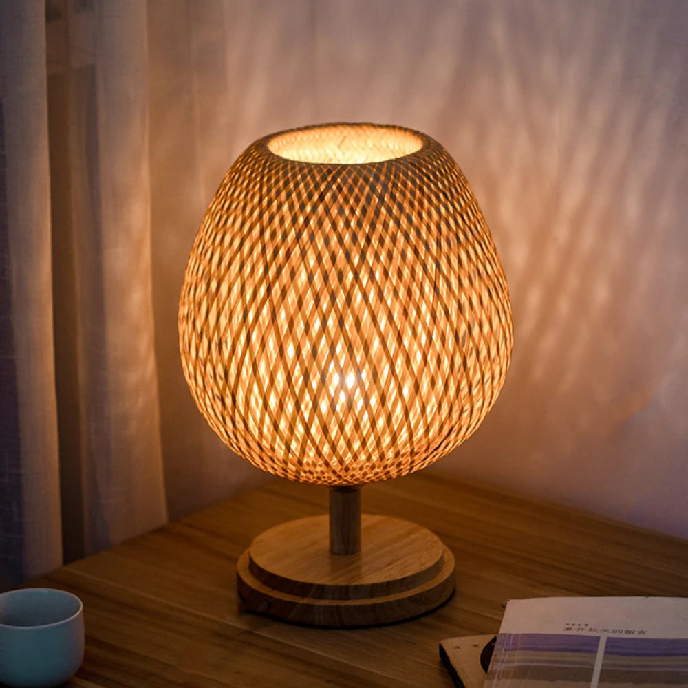 Bamboe Handwerk Weven Table Lamp – Warm Bamboo Bedroom, Study, and Living Room Decoration