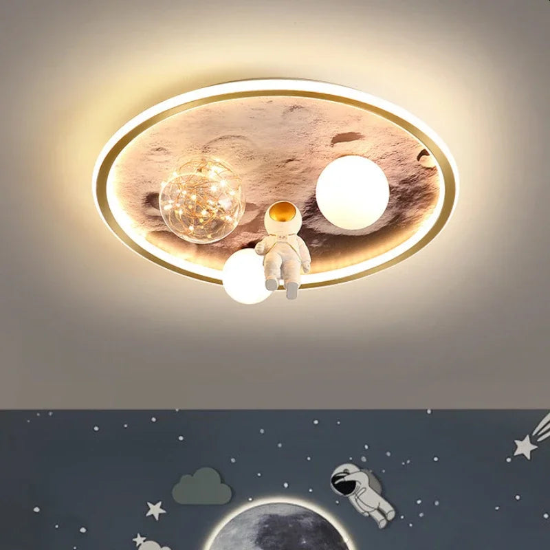 European Modern Children's Moon Lustre LED Lights Astronaut Bedroom Chandeliers