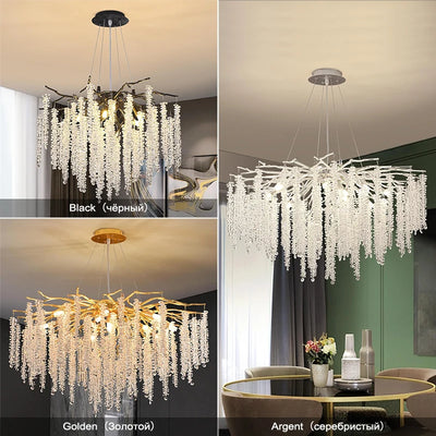 Modern Silver Crystal Branch Chandelier - Illuminate Your Living Space with Contemporary Elegance