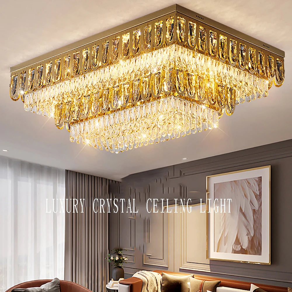 Modern Gold Crystal Ceiling Light - Luxury LED Lustres for Living Room Decor