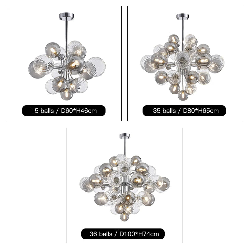 Modern Nordic Style LED Chandelier - Elegant Grey Glass Ball Design