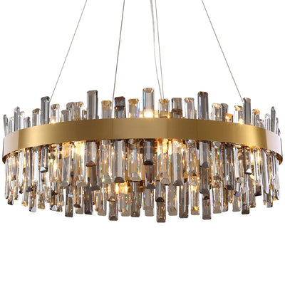 Modern Smoke Grey Crystal Chandelier - Luxury LED Hanging Lamp for Dining Table, Living Room, Bedroom