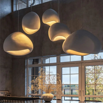 Modern White Round Chandelier - Simple Pendant Light for Living Room, Bedroom, and Kitchen Island