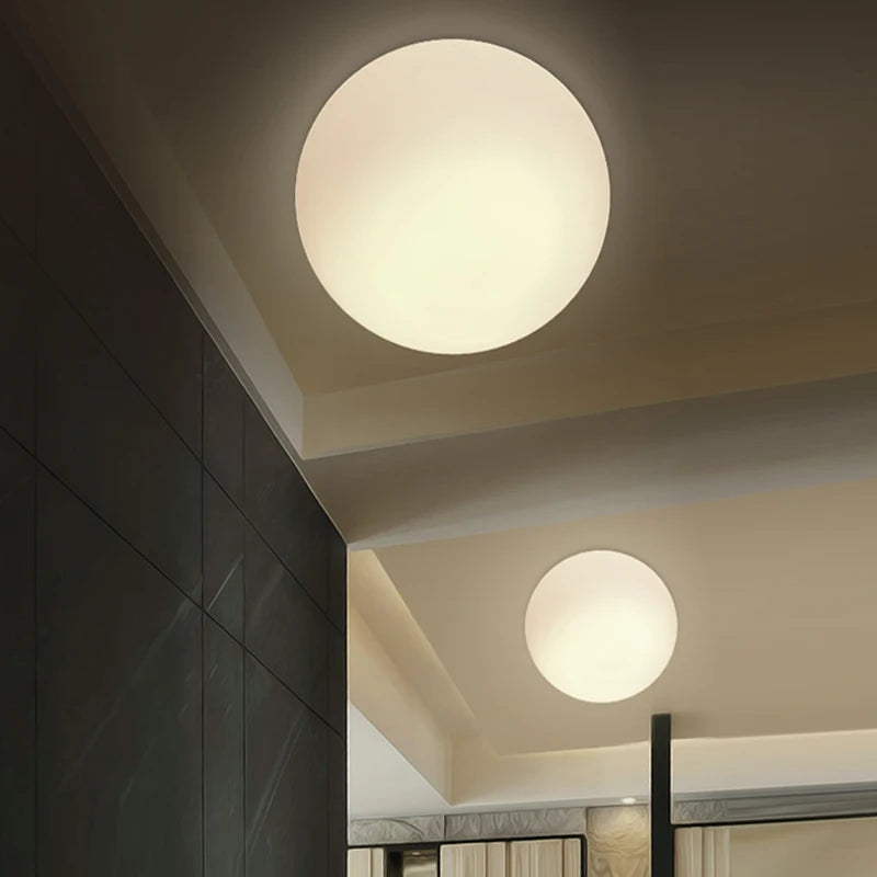 LED Ceiling Light with Glass White Ball | Minimalist Indoor Lighting Fixture