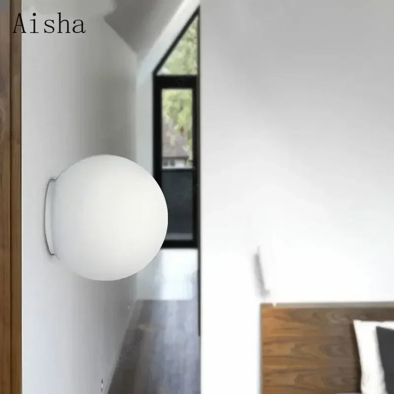 Contemporary LED Global Wall Sconce Light - Modern Milk White Glass Ball Shade for Ceiling or Wall Mounting