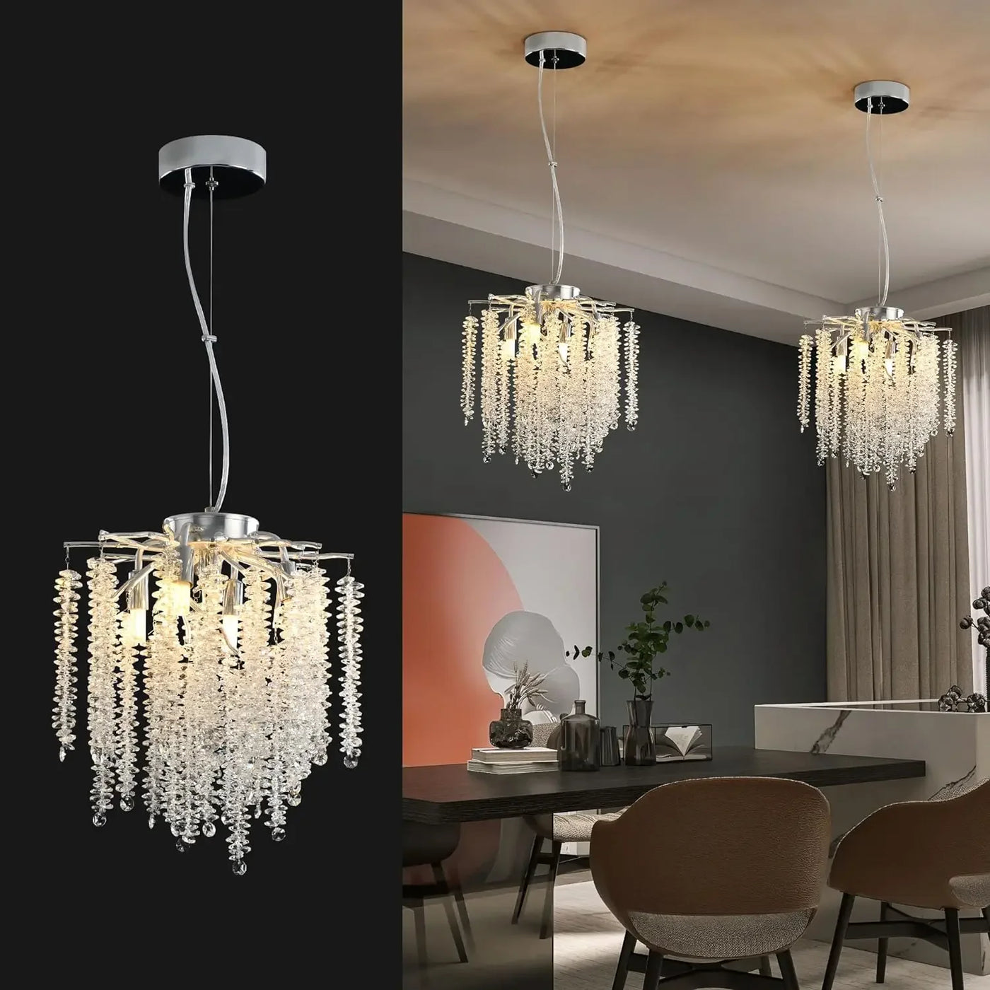 Modern Silver Crystal Branch Chandelier - Illuminate Your Living Space with Contemporary Elegance