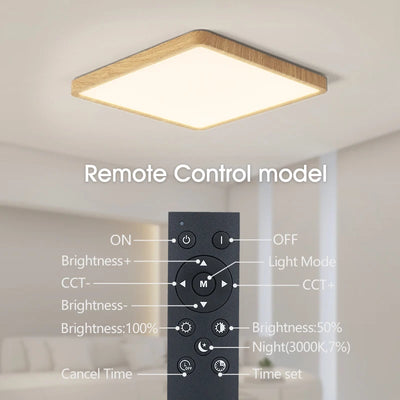 MARPOU Smart LED Ceiling Lamp - Wood Grain, App & Voice Control with Alexa/Google, Remote Control, Square Ceiling Light for Living Room