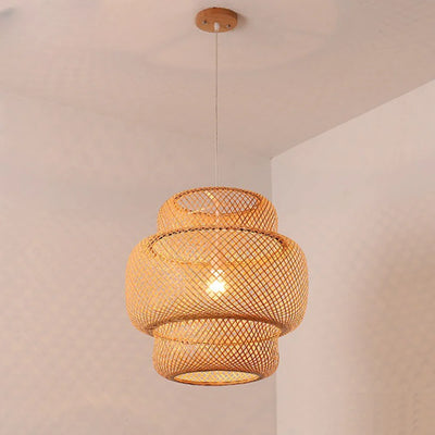 Classic Bamboo Lustre Chandelier - Handmade Rattan Pendant Light Fixture