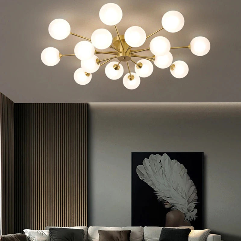 Modern LED Chandelier - Copper Gold Brass Design with Glass Ball Accents