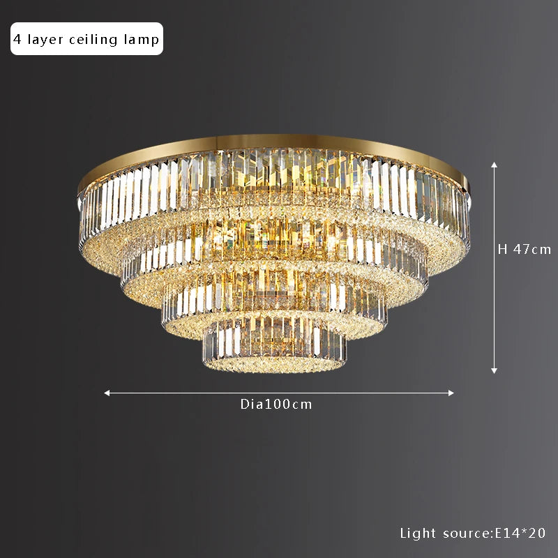 Modern Luxury Crystal Ceiling Chandelier - Elegant LED Gold Light Fixture for Large Living Rooms