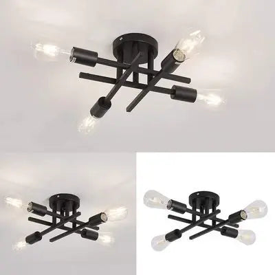 Contemporary LED Industrial Chandelier - Semi Flush Mount Ceiling Lights with 4 Heads for Kitchen, Dining, Bedroom