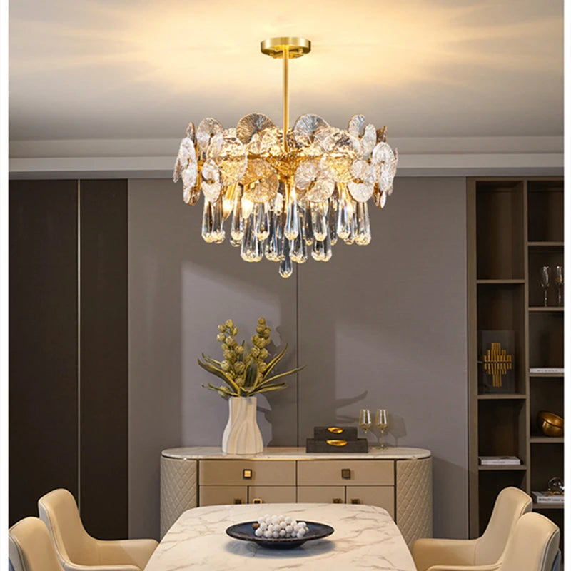 Modern Creative Light Luxury LED Crystal Ceiling Chandelier for Bedroom Living Room Restaurant Hotel Glass Pendant Lamp