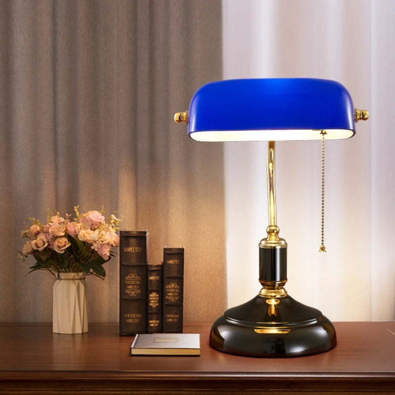 Mid-Century Green Table Lamp - Classical E27 with Switch Bankers Lamp for Bedroom, Office, Study, Home - Eye Care Reading Lights