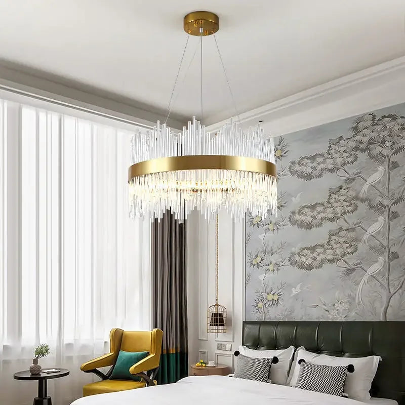 Modern LED Crystal Chandelier Dimmable Bedroom Living Room Ceiling Pendant Lamp