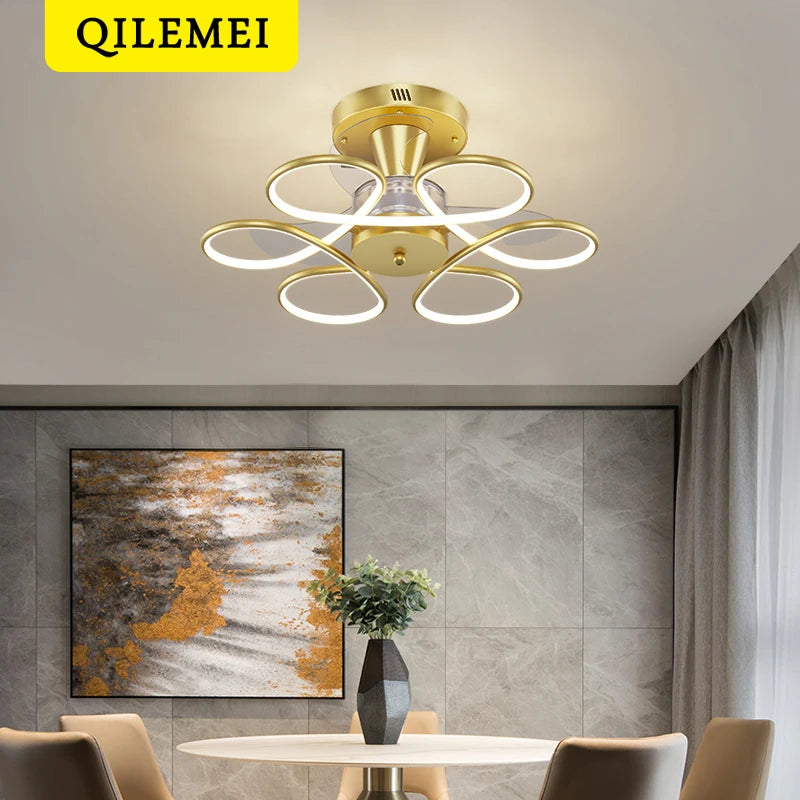 Modern Simple Ceiling Fan with LED Lighting and Remote Control