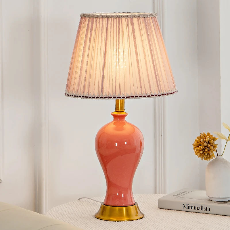 Ice Crack Ceramic Pink Table Lamp - Modern Bedside Lamp for Girls' Bedroom