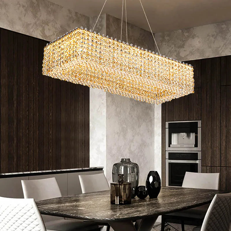 Champagne Crystal Bead Ceiling Chandelier - Modern LED Hanging Lamp for Dining Room