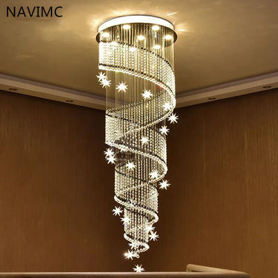 Modern Crystal Chandelier - Moon and Star Spiral Design for Lobby and Stair Lighting