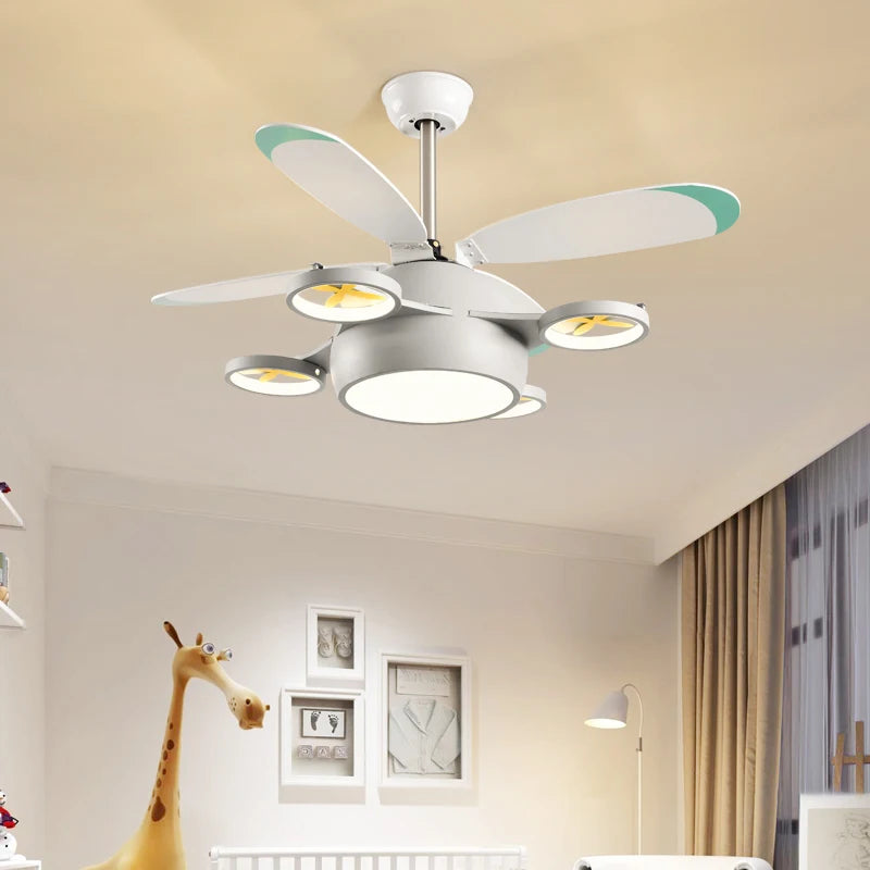 Kid's Bedroom Ceiling Fan Lamp – Cartoon LED Chandelier Light for Girls and Boys