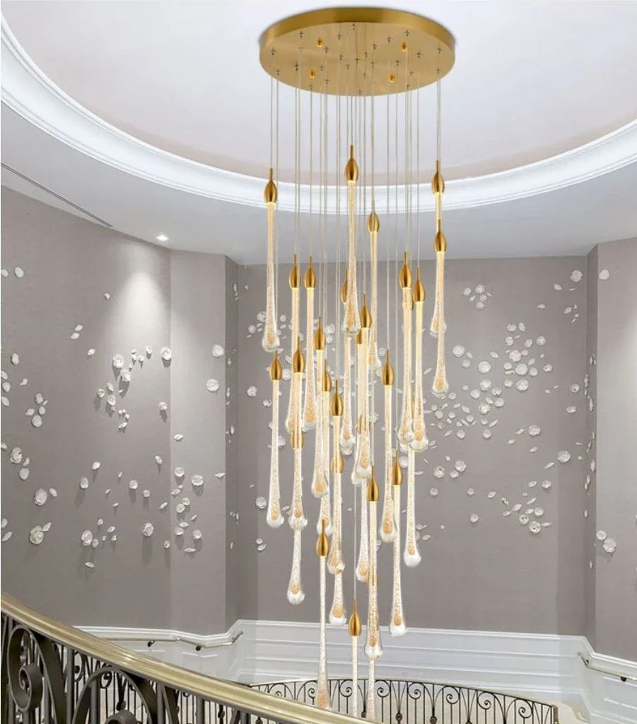 Water Drop Crystal LED Ceiling Chandeliers - Elegant Pendant Light for Living Room, Staircase, and Kitchen Island