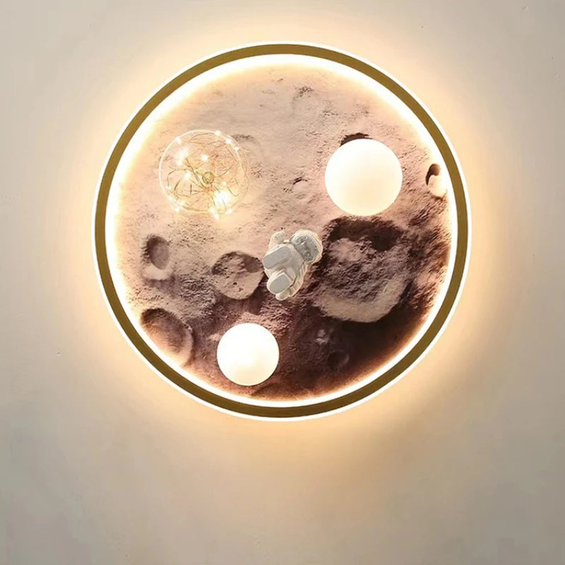 European Modern Children's Moon Lustre LED Lights Astronaut Bedroom Chandeliers