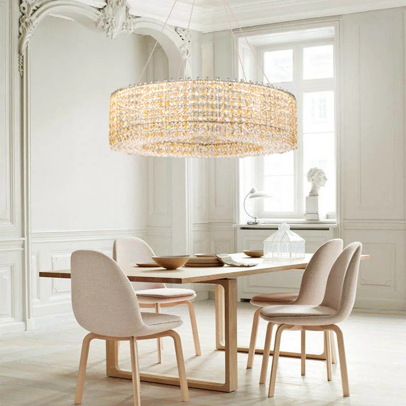 Champagne Crystal Bead Ceiling Chandelier - Modern LED Hanging Lamp for Dining Room