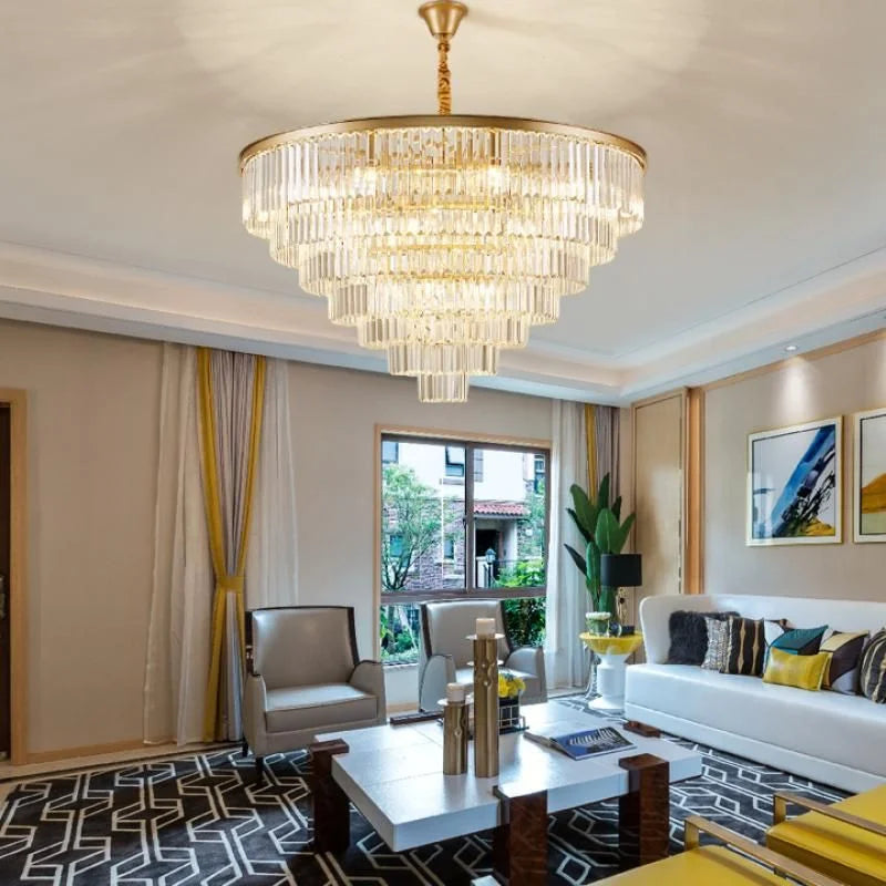 Modern Crystal Gold Chandelier - Elegant Lighting Fixture for Living Room and Bedroom Decor