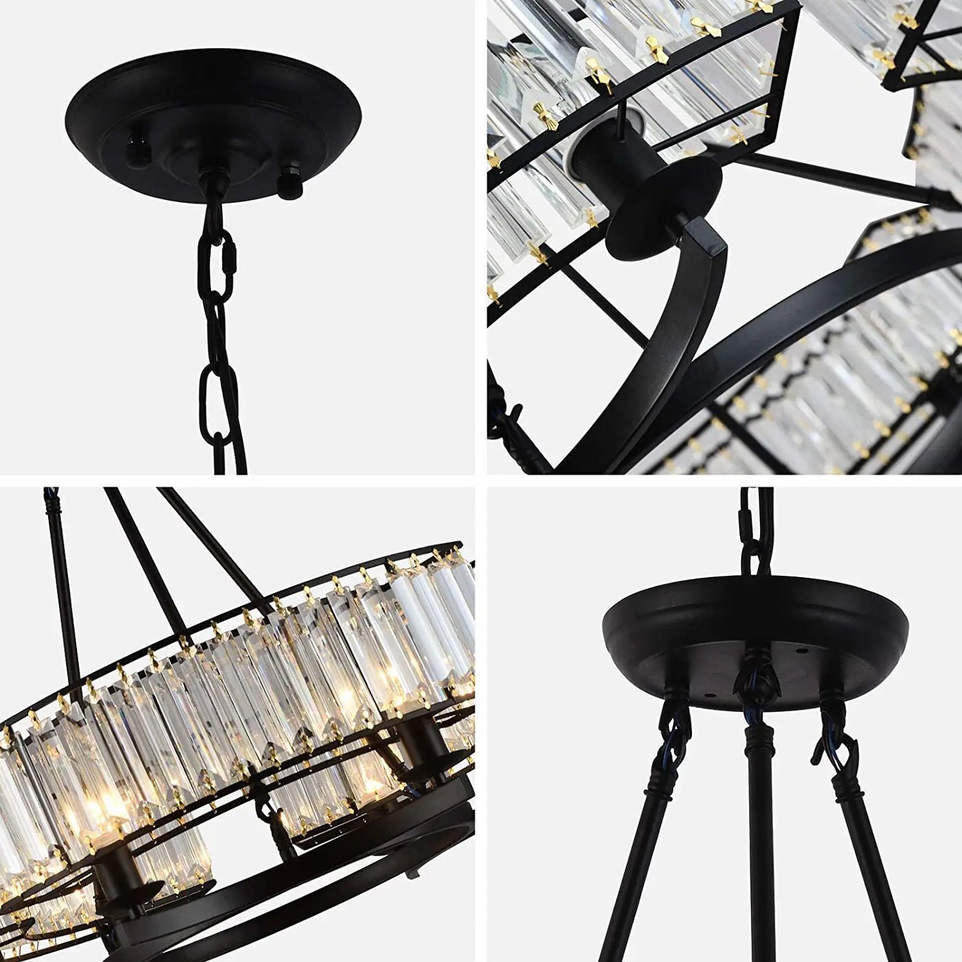 Luxury Round Black Frame Chandelier with K9 Crystal Pendant Light