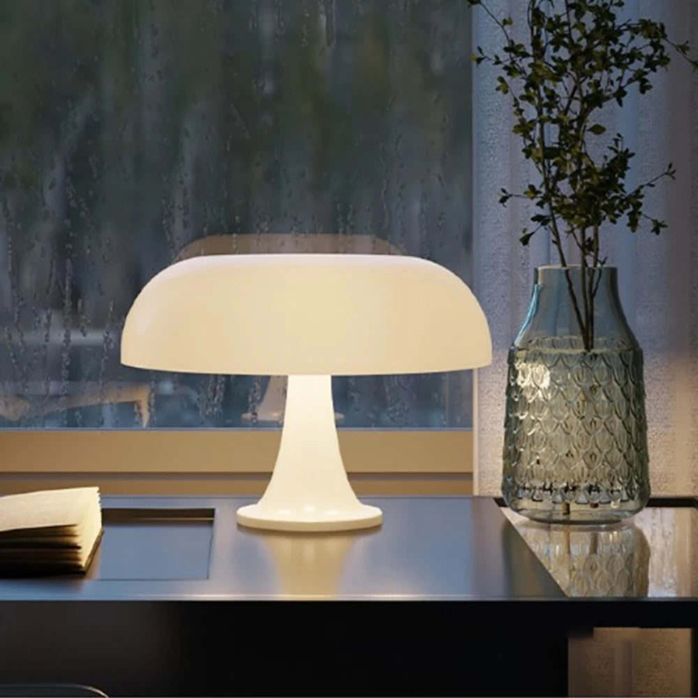 Mushroom Table Lamp - Cream Style - for Living Room, Bedroom, Study - Nordic Creative Homestay Bedside Glass Decorative Lamp