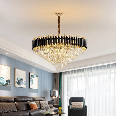 Modern Duplex Black Crystal Big Chandelier