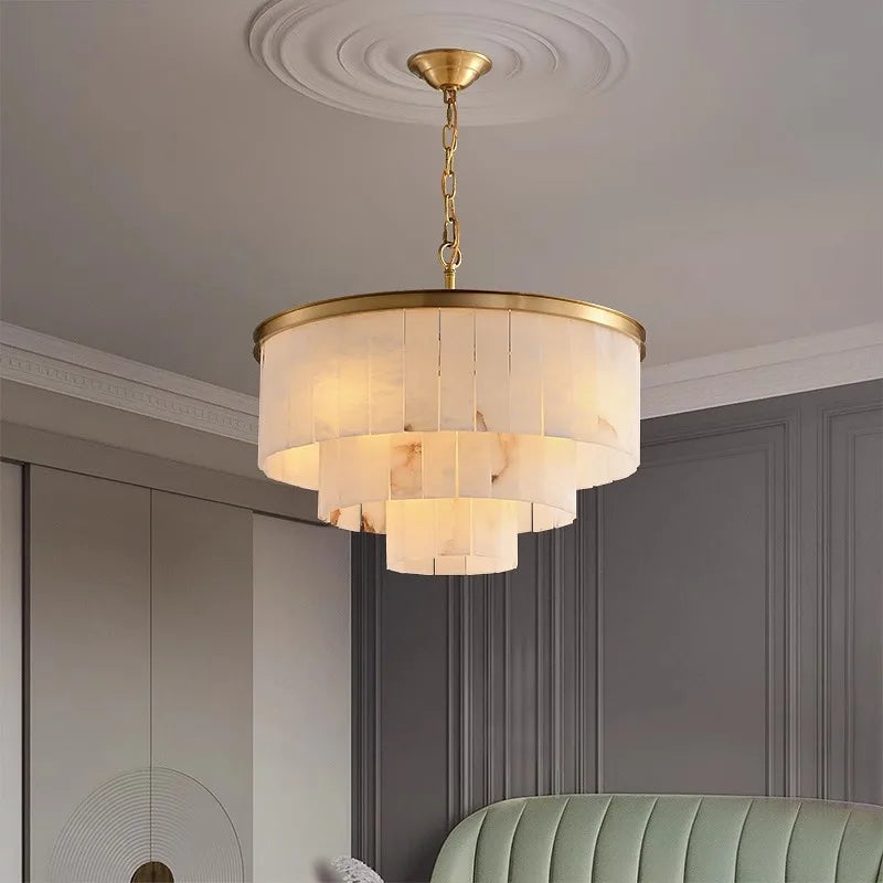 Modern Marble Chandelier - Luxury LED Hanging Lamp with Natural Marble Accents