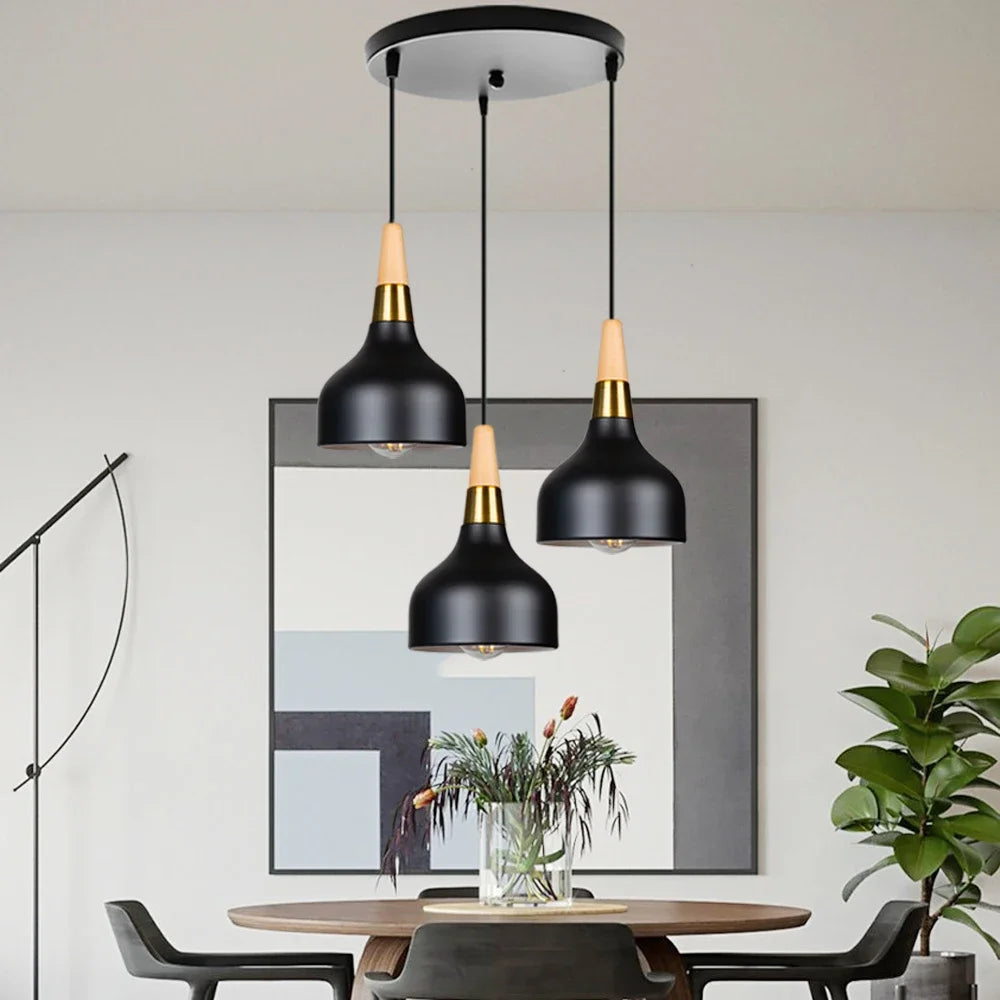 Adjustable Modern Pendant Lights - Wooden Dome Fixture for Versatile Room Illumination