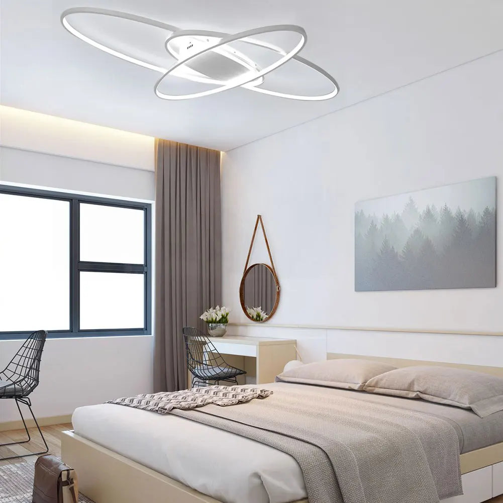 Modern Geometric Chandelier LED Ceiling Light Flush Mount 3 Color Dimmable Lamp