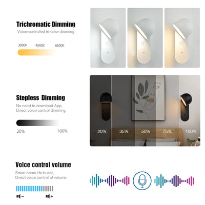 LITU Smart Voice-Controlled Wall Light - Dimmable and Rotatable - Modern Indoor Wall Lamp for Home Living Room Bedside Sconce