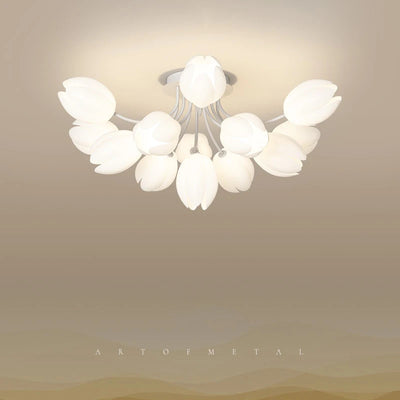 Nordic White Lily Blossom LED Chandeliers - Lamparas De Techo Ceiling Light