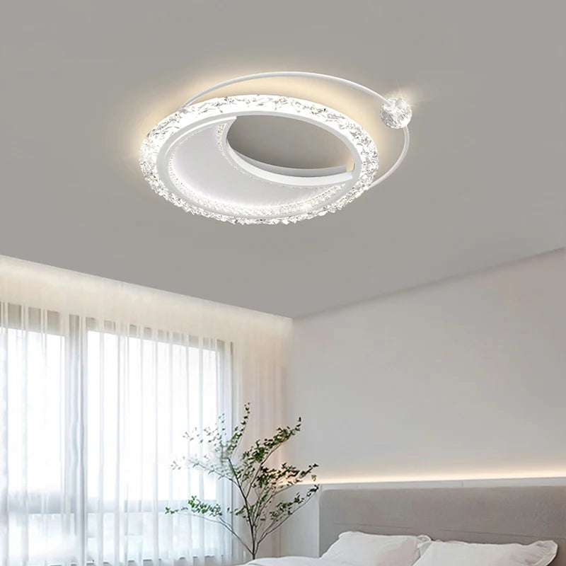 Modern Minimalist Acrylic Round LED Ceiling Lamp - Fashionable Gold Chandeliers for Nordic Creative Bedroom Lighting