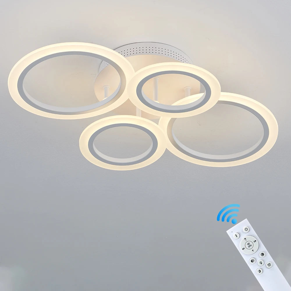 LED Acrylic Ceiling Light Chandelier - Dimmable Ring Pendant Lamp with Remote Control