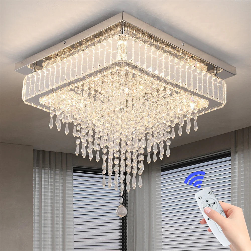 Luxury Crystal LED Chandelier - Modern Dimmable Ceiling Light for Bedroom, Dining, and Living Room