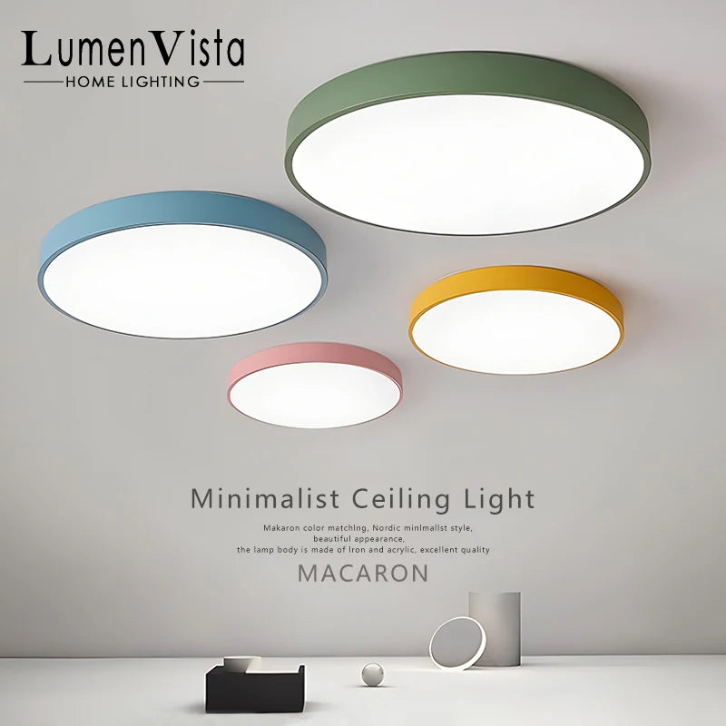 Modern LED Macaron Ceiling Light Fixture - Nordic Simplicity Design for Living Room, Bedroom, Study, and Dining Room Lighting