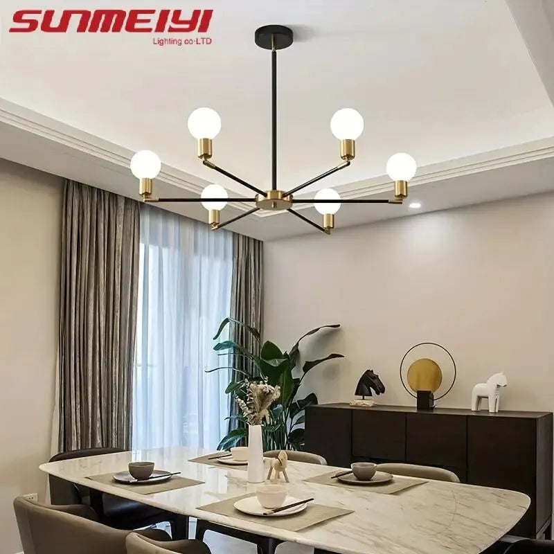 Simple Modern Six-Head Iron Ceiling Lamp - Personalized Lighting for Nordic American Style Staircase