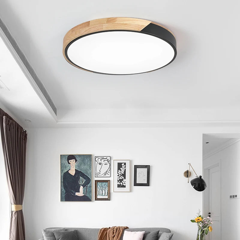 Wood Round LED Ceiling Lights | Modern Lighting Fixture for Children's Bedroom, Restaurant, and Home Decor