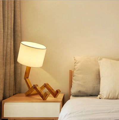 Wooden Robot Shape Creative Table Lamp: A Whimsical Addition to Your Decor