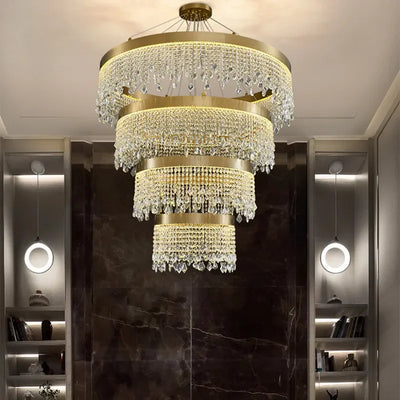 Luxury Glossy Golden Crystal LED Chandelier - Easy Installation Pendant Light for Living Room